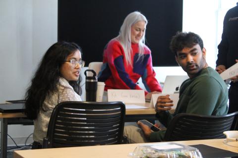 CREATE-X Spring Startup Launch participants speaking together in a kickoff workshop during Spring Launch.